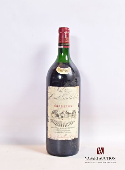 null 1 magnum	Château HAUT GUILLEBEL	Bordeaux	1989

	Et. tachée et effrangée. N :...