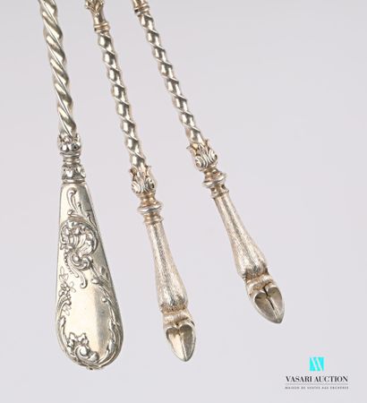 null Set of three silver spoons 800 thousandths including a pair whose handles twisted...