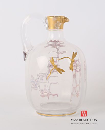 null A very fine ribbed crystal decanter and a bombonniere with enamelled flowers...