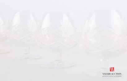 null SARREBOURG CRYSTALWARE

Suite of six cut crystal cognac glasses with palm and...