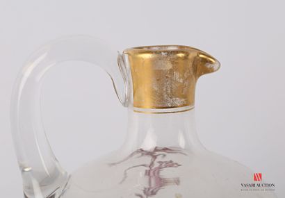 null A very fine ribbed crystal decanter and a bombonniere with enamelled flowers...