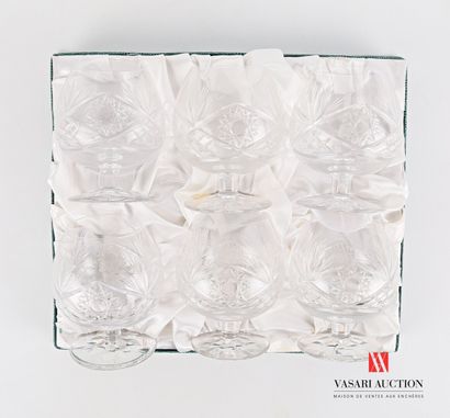 null SARREBOURG CRYSTALWARE

Suite of six cut crystal cognac glasses with palm and...