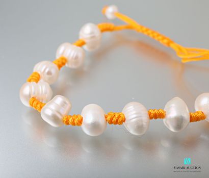 null Bracelet shamballa orné de perles d'eau douce sur cordon en coton orange