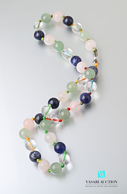 null Necklace decorated with multicoloured quartz pearls, the clasp snap hook in...