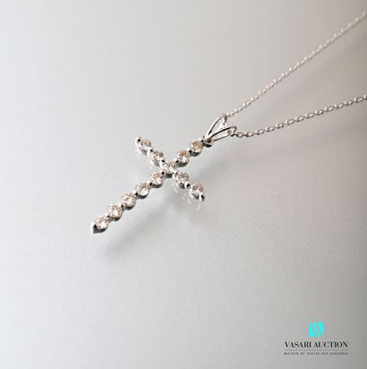 null Chain with mesh forçat and its pendant cross in white gold 750 thousandths set...