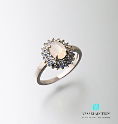 null Silver ring 925 thousandths set with a central opal surrounded by two rows of...