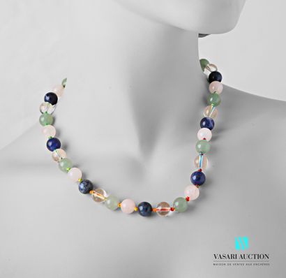 null Necklace decorated with multicoloured quartz pearls, the clasp snap hook in...