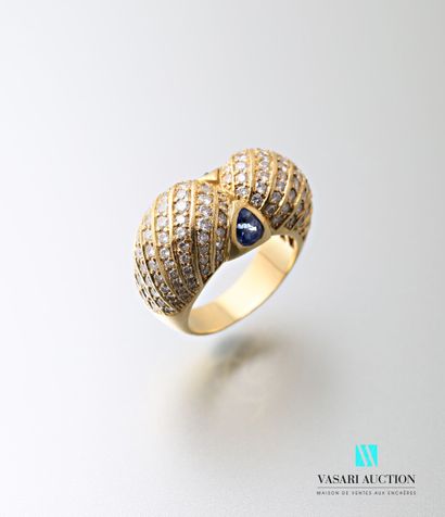 null Yellow gold ring 750 thousandths with double bulge paved with 146 diamonds of...