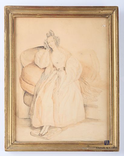 null French school of the 19th century

Elegant woman leaning on a sofa

Watercolor

26...