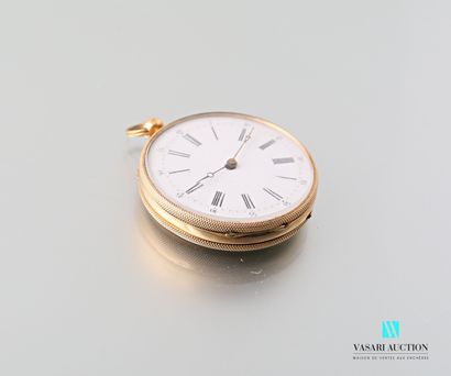 null Pocket watch in gold 750 thousandths, the dial of round form enamelled white...