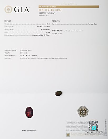 null Opale noire cabochon de 3,91 carats avec certificat GIA du 19 novembre 2020...