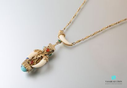 null Necklace in gilded metal with chain decorated with bars holding a pendant in...