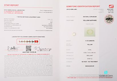 null Saphir jaune claire ovale sur papier 1,73 carat avec certificat du GFCO Gem...