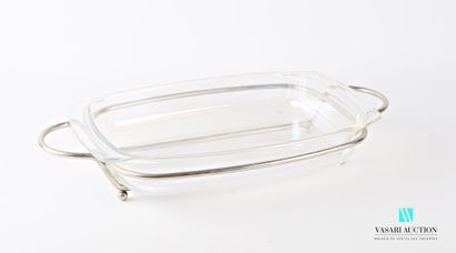 null Plat en verre de forme ovale et son support à anses en métal argenté

(légères...