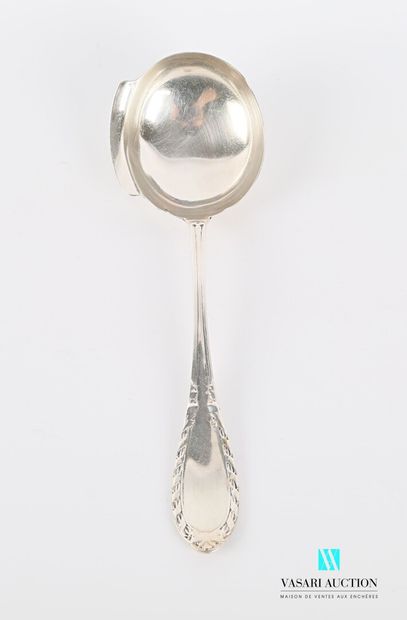 null Silver cream ladle, the handle decorated with nets and twisted ribbons and leafy...
