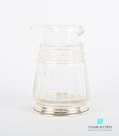 null Crystal milk jug with cut sides decorated with two notched rings, it rests on...