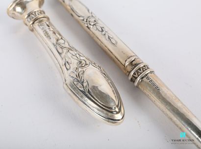 null Writing set in silver 800 thousandth with a penholder and a blind stamp, the...