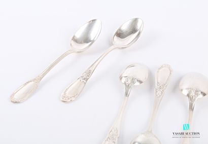 null Suite of seven silver teaspoons 800 thousandths, the handles decorated with...