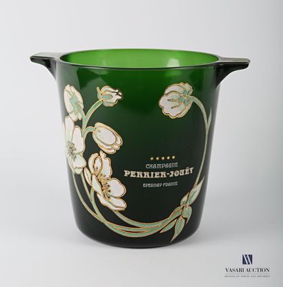 null Green glass champagne bucket of truncated cone shape, the body marked Champagne...