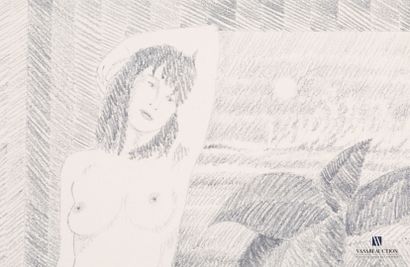 null Lot of three pencil drawings :

- CASADO Alain - Woman in panties - graphite...