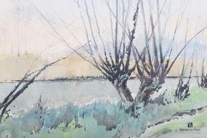 null BRUCHON P. (XXème siècle) 

Trognes en bord de fleuve

Aquarelle sur papier

Signée,...