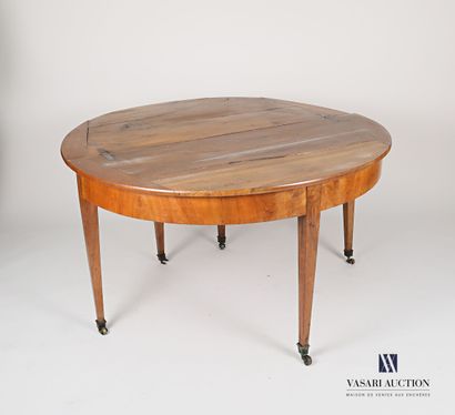 null Table demi-lune en bois naturel et bois de placage, le plateau déployant à charnières...