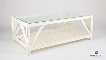 null Table basse de forme rectangulaire en bois naturel laqué blanc, le plateau foncé...