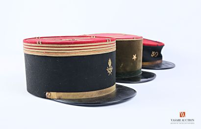 null NCO kepi, leather visor, black headband, crimson top, gold fancy chinstrap with...