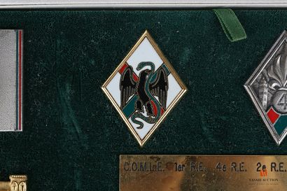 null Presentation box with eleven Foreign Legion unit insignia: C.O.M.L.E., 1er R.E.,...