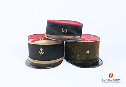 null NCO kepi, leather visor, black headband, crimson top, gold fancy chinstrap with...