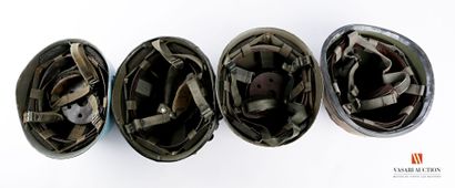 null French Army: helmets model F1, with camouflaged helmet cover, blue UN paint,...
