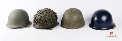 null French Army: heavy helmets model 51, Army khaki granite paint, with net, Gendarmerie...