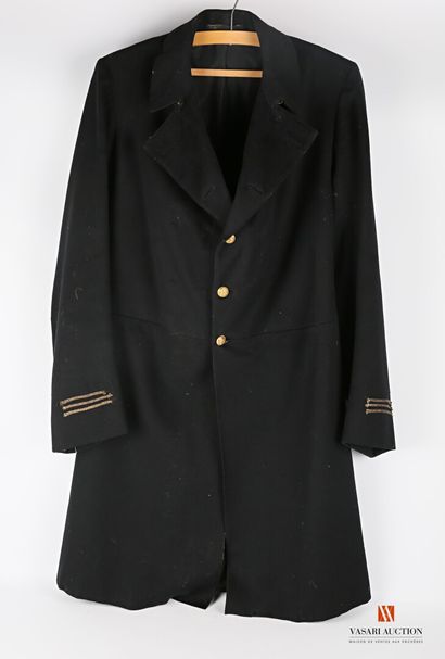 null Navy officer's coat, black cloth, anchor buttons, patches, wear and tear to...