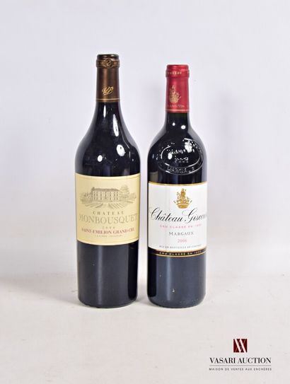 null Lot de 2 bouteilles comprenant :		

1 bouteille	Château GISCOURS	Margaux GCC	2006

1...