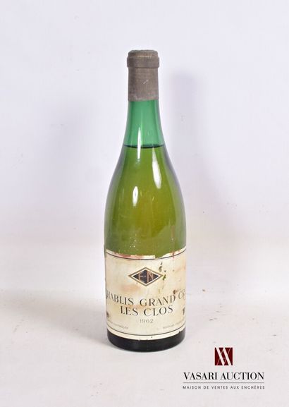 null 1 bouteille	CHABLIS GC Les Clos mise Nicolas		1962

	Et. fanée, tachée et déchirée....