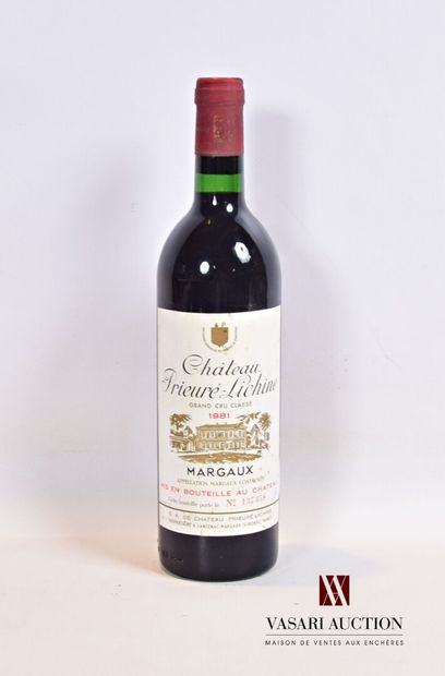 null 1 bouteille	Château PRIEURÉ LICHINE	Margaux GCC	1981

	Et. un peu tachée. N...