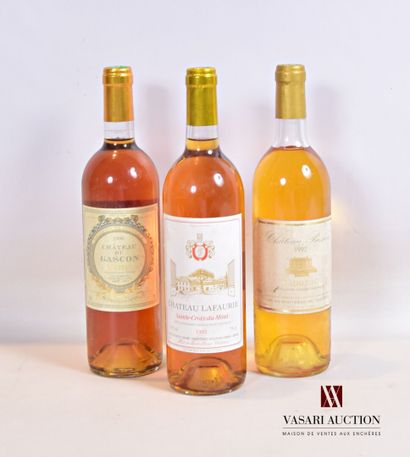 null Lot de 3 bouteilles comprenant :		

1 bouteille	Château du GASCON	Loupiac	1996

1...