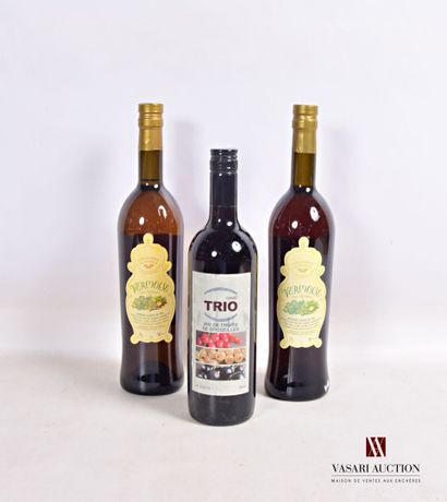 null Batch of 3 bottles including :

1 bottle Redcurrant Fruit Wine - 9,5° (Hungary)

2...
