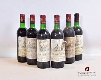 null 6 bouteilles	Château NOULET	Bordeaux Supérieur	1985

	Et. très fanées , tachées...