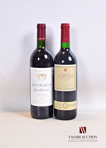 null Lot de 2 bouteilles comprenant :		

1 bouteille	Château TOUR GRANINS GRAND POUJEAUX	Moulis	1997

1...