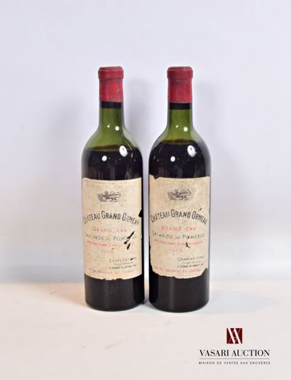 null 2 bottles Château GRAND ORMEAU Lalande de Pomerol 1955

	Very faded, stained...