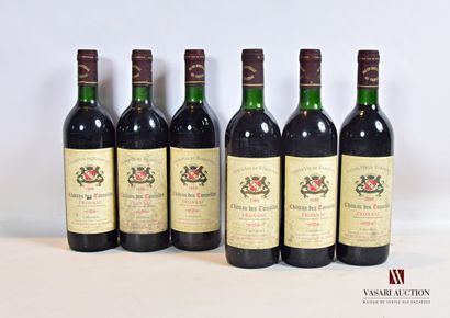 null 6 bouteilles	Château des TONNELLES	Fronsac	1988

	Et. tachées (1 petite déchirure)....