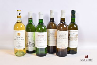 null Lot de 6 bouteilles de vins blancs comprenant :		

1 bouteille	Château LA BLANCHERIE	Graves	2008

1...