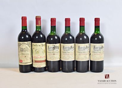 null Lot of 6 bottles including :

1 bottle Château PEYMOUTON St Emilion 2000

1...