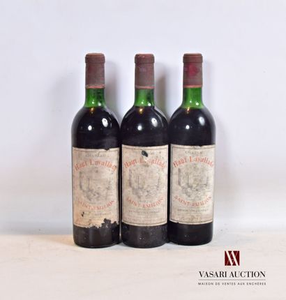 null 3 bottles Château HAUT LAVALLADE St Emilion GC 1964

	Faded, very stained and...