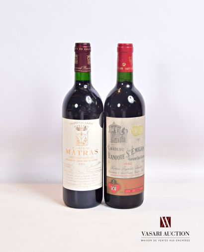 null Lot de 2 bouteilles comprenant :		

1 bouteille	Château MATRAS	St Emilion GCC	1994

1...