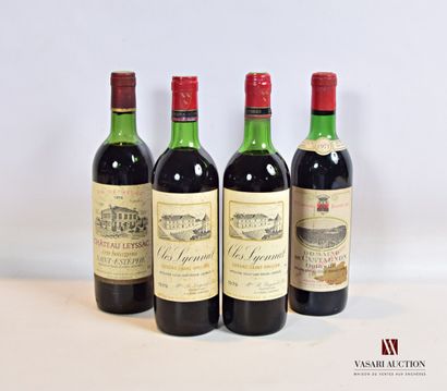 null Lot de 4 bouteilles comprenant :		

2 bouteilles	CLOS LYONNAT	Lussac St Emilion	1979

1...