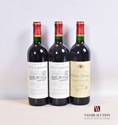 null Lot of 3 bottles including :

2 bottles Château VIEUX GARROUILH St Emilion 1995

1...
