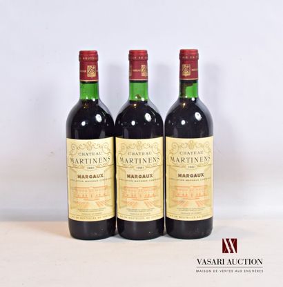 null 3 bottles Château MARTINENS Margaux 1981

	And. a little stained. N: bottom...