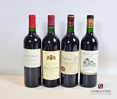 null Lot of 4 bottles including :

1 bottle CLOS VIROLLE Bordeaux 2005

1 bottle...